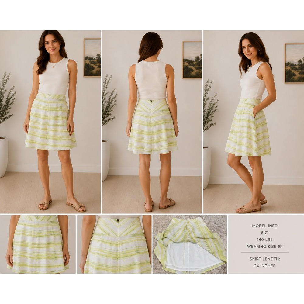 Talbots Skirt Green White‎ Striped Cotton A-Line Preppy 8P